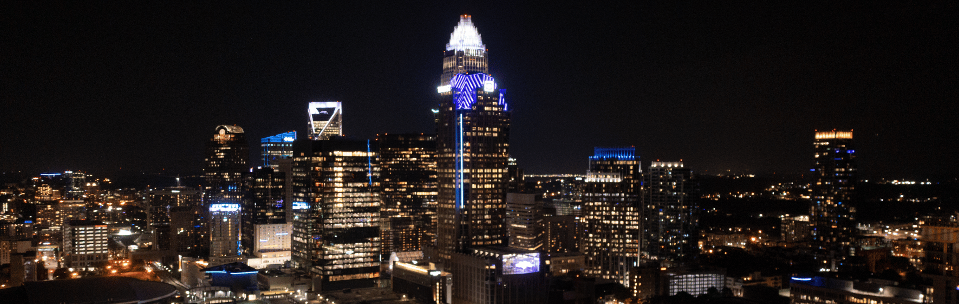 Skyline view of Charlotte in the nighttime