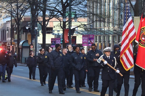 Mecklenburg fire department marching in a parade