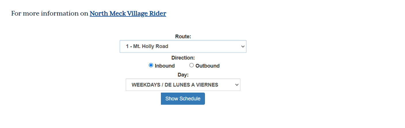 The CATS bus scheduling tool where riders can select a route and which service schedule they need to view