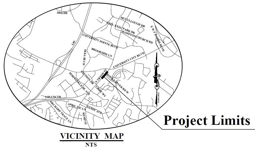 a line drawing of a map of the project area, with a bold black line indicating where the improvements will be installed