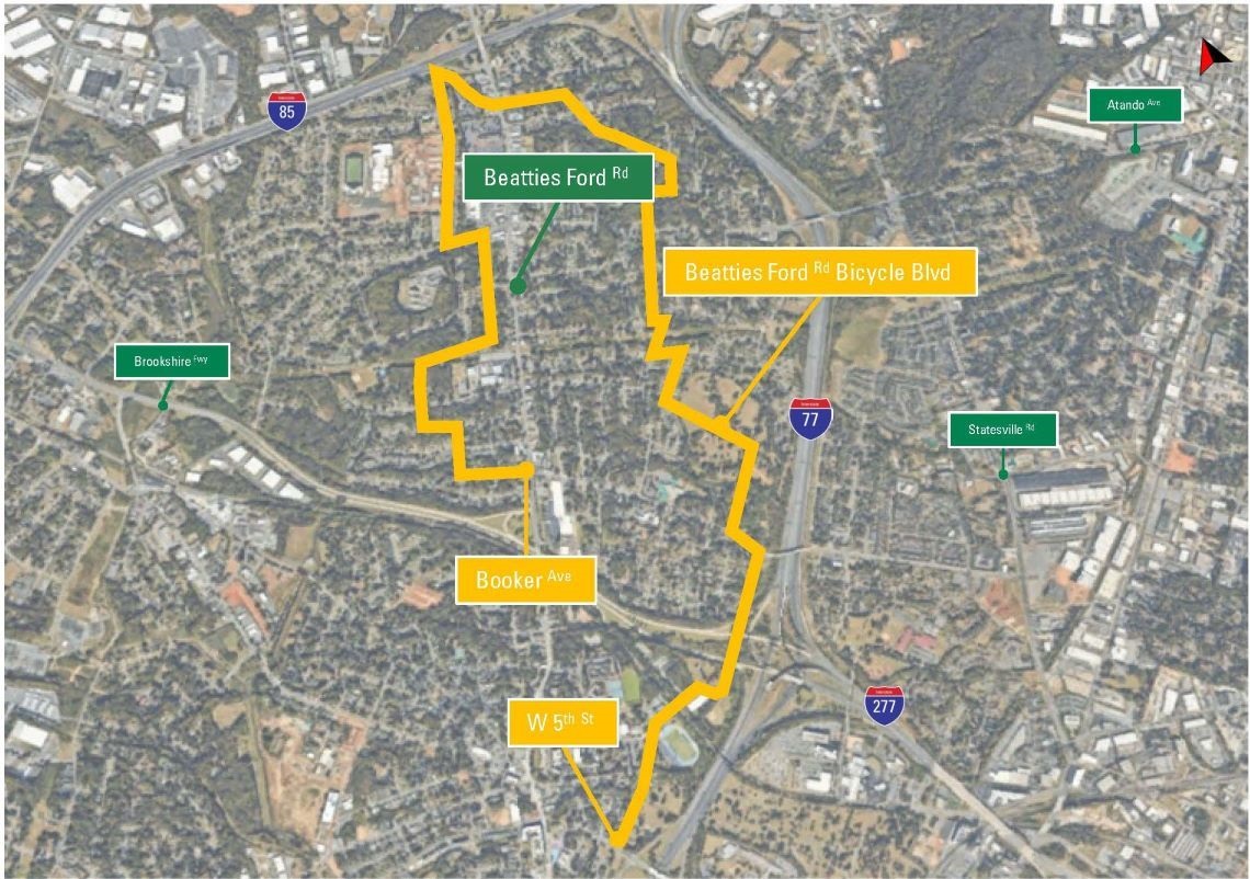 an aerial map depicting the project alignment with a bright yellow line