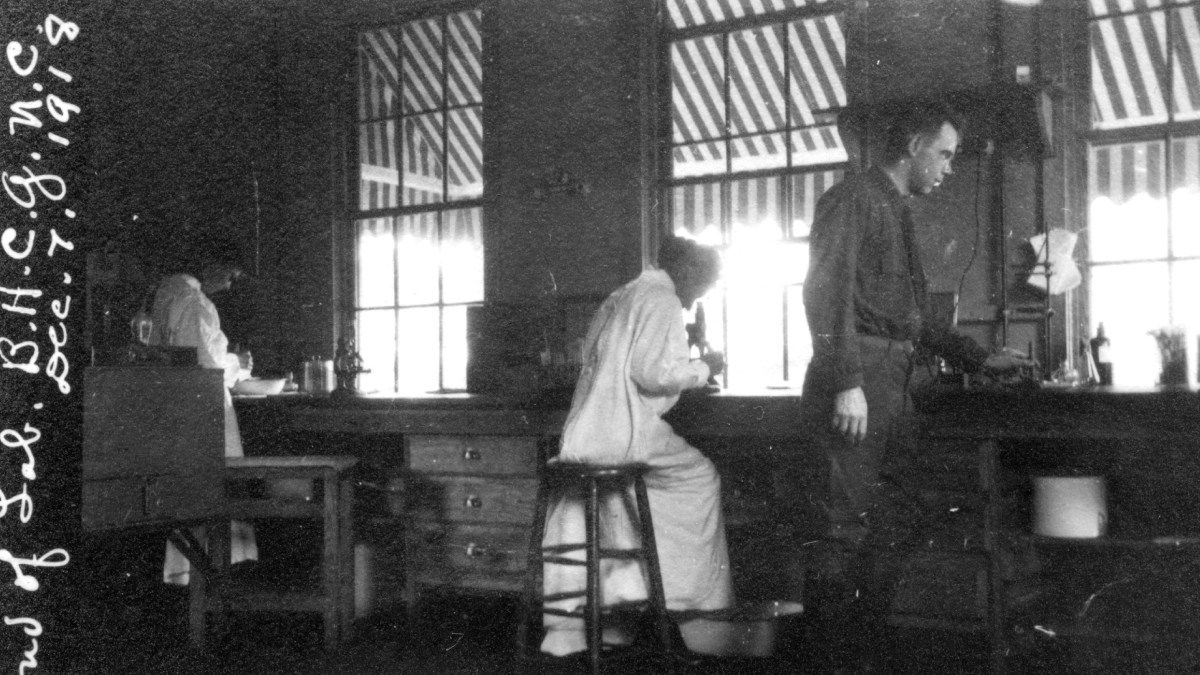 Base Hospital staff attempting to combat disease in their onsite lab.