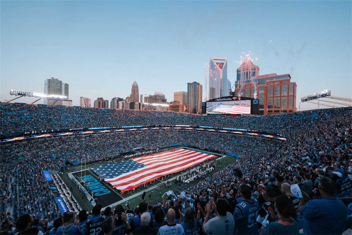 Bank of America Stadium with city skyline in background
