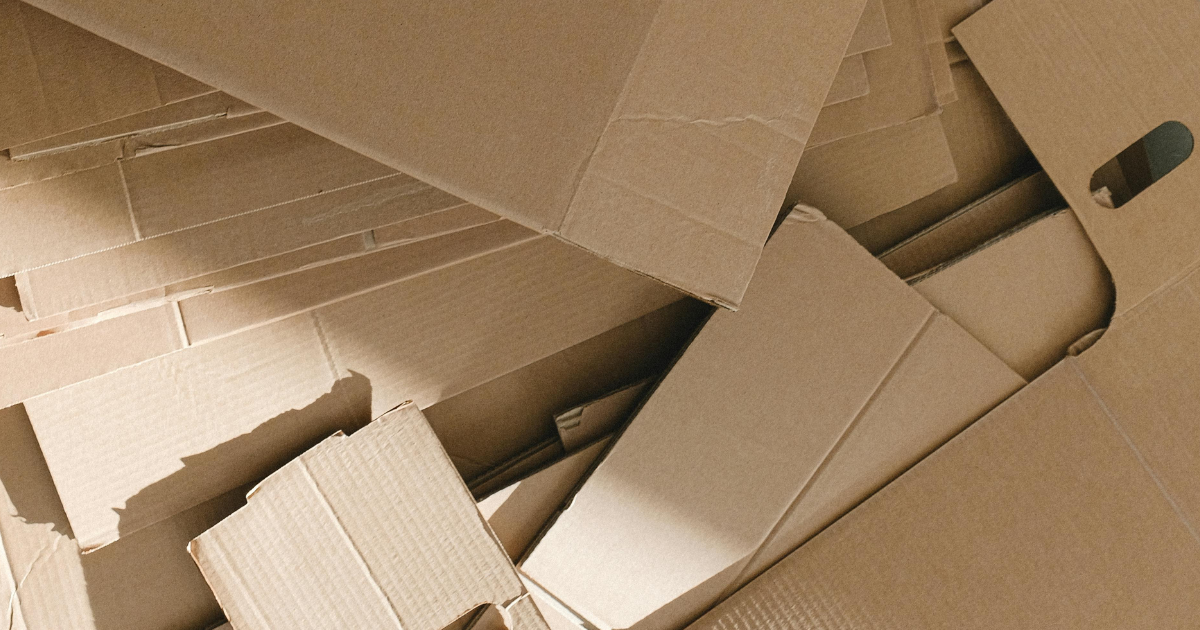 Close up of flattened cardboard, ready to be recycled.