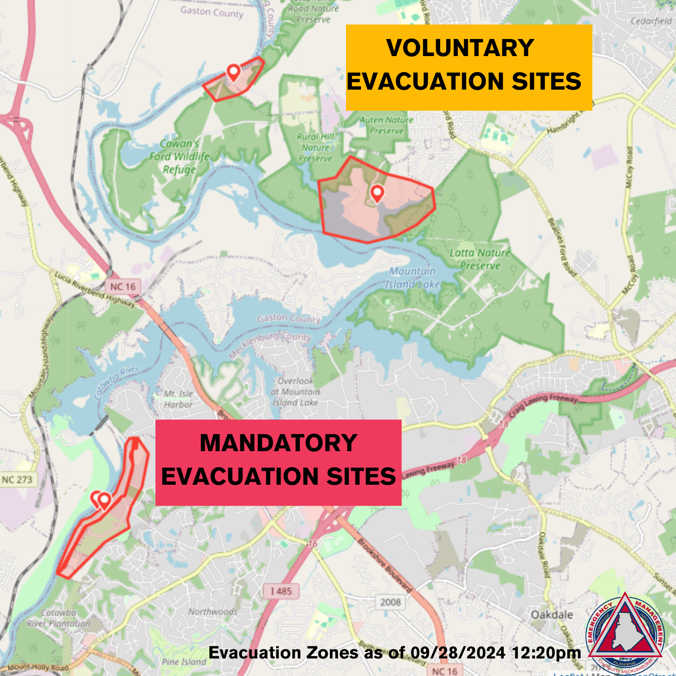 Map showing voluntary and madatory evacuation zones