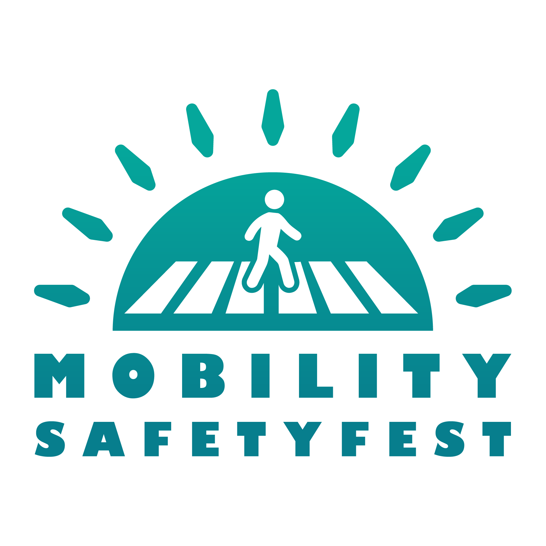 The logo for Mobility Safety Fest featuring a person walking in a crosswalk.