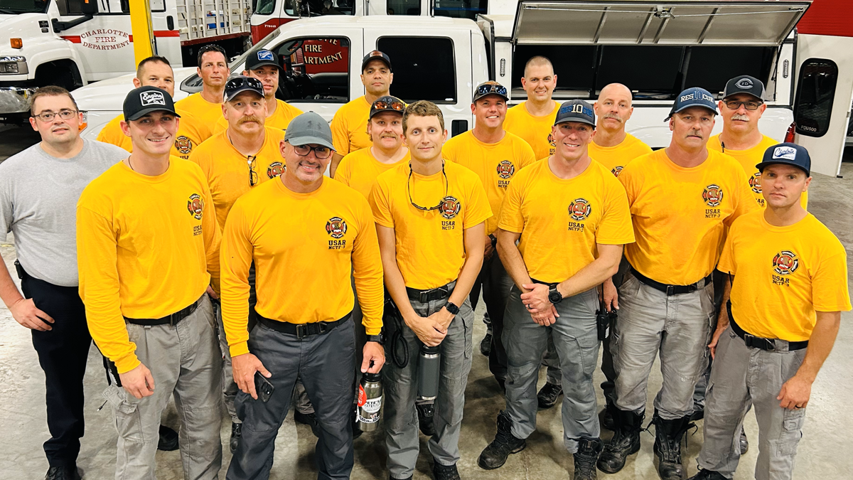 Final photo of Charlotte Fire's Swift Water Rescue Team before deployment