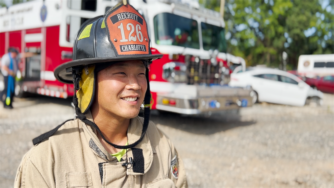 Woo Ham, a firefighter recruit with Charlotte Fire.