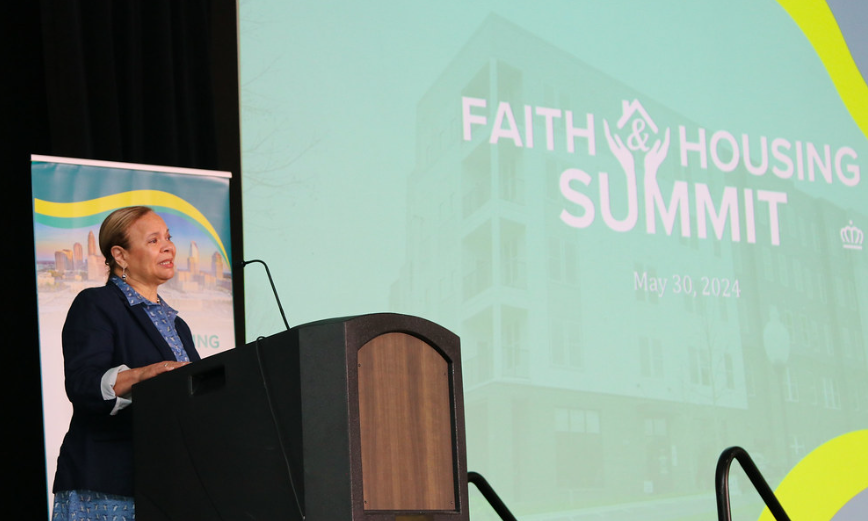 Image of Charlotte Mayor Lyles at Faith and Housing Summit that's linked to Flickr image gallery.