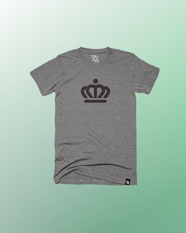 gray t shirt with the crown logo printed on the front