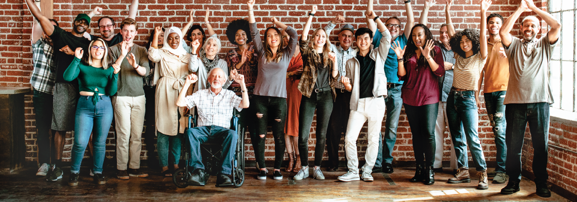 Group of people cheering 